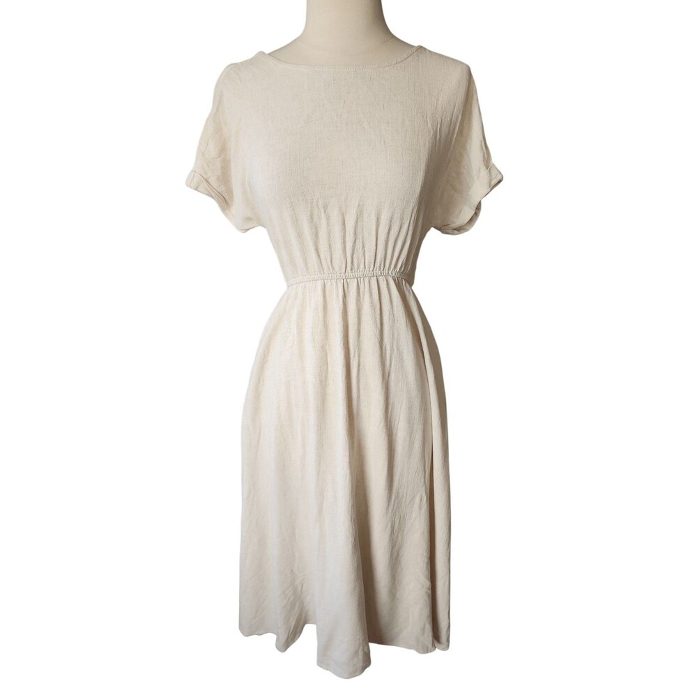Petal & Pup Minimalist Coastal Linen Blend Midi Dress Womens Size 4 Beige Scandi